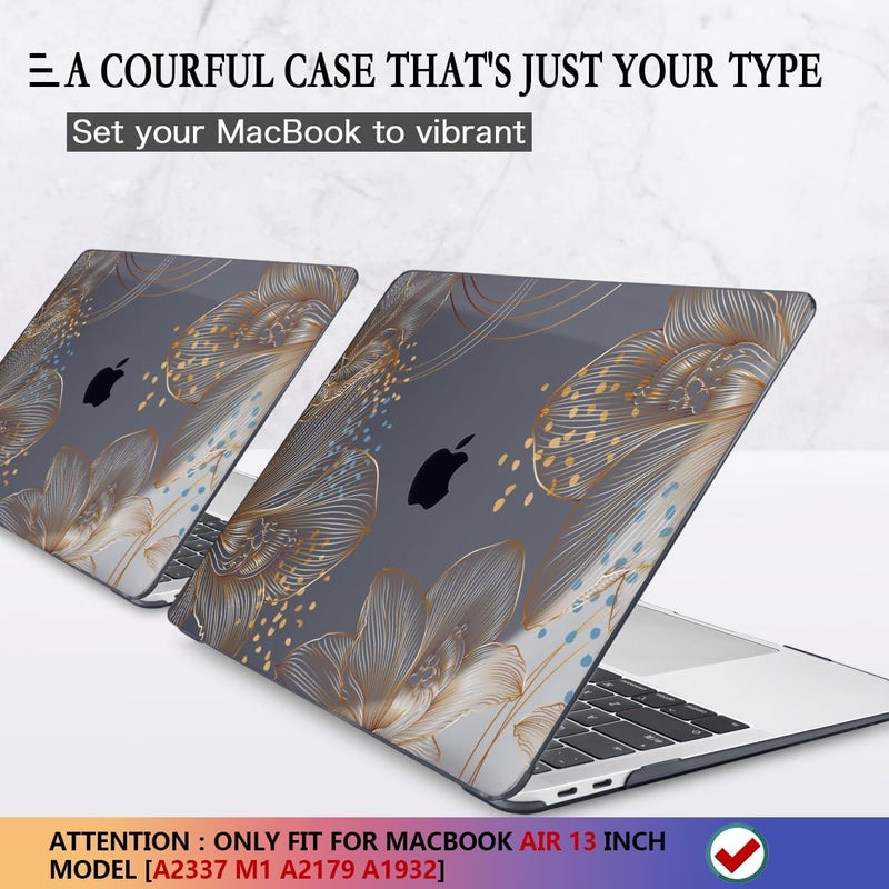 CISSOOK for MacBook Air 13 inch Case 2021 2020 2019 2018 Model M1 A2337 A2179 A1932, Black Hard Shell Case & Keyboard Cover & Screen Protector for MacBook Air 13 with Touch ID, Gorgeous Gold Floral - Image 3